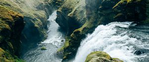 Preview wallpaper waterfall, splashes, river, rocks