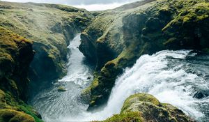 Preview wallpaper waterfall, splashes, river, rocks