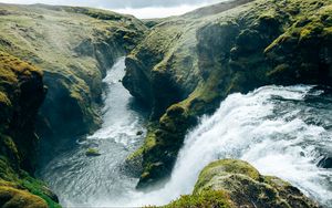 Preview wallpaper waterfall, splashes, river, rocks