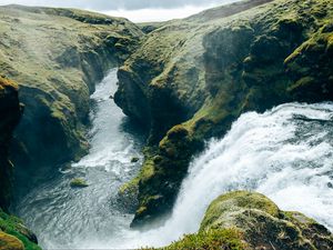 Preview wallpaper waterfall, splashes, river, rocks