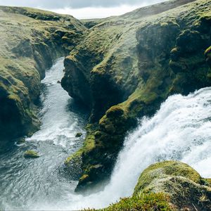 Preview wallpaper waterfall, splashes, river, rocks