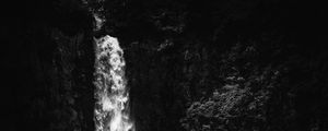 Preview wallpaper waterfall, splashes, rock, black and white