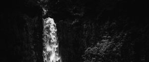 Preview wallpaper waterfall, splashes, rock, black and white