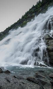 Preview wallpaper waterfall, splashes, stones, mountains, clouds