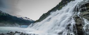 Preview wallpaper waterfall, splashes, stones, mountains, clouds