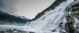 Preview wallpaper waterfall, splashes, stones, mountains, clouds