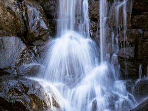 Preview wallpaper waterfall, splashes, stones, wet