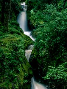 Preview wallpaper waterfall, splashes, stones, grass, moss