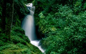 Preview wallpaper waterfall, splashes, stones, grass, moss