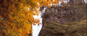 Preview wallpaper waterfall, splashes, trees, autumn, long exposure, nature