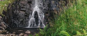 Preview wallpaper waterfall, splashes, water, stones, rock