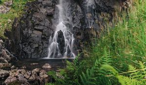 Preview wallpaper waterfall, splashes, water, stones, rock