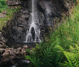 Preview wallpaper waterfall, splashes, water, stones, rock