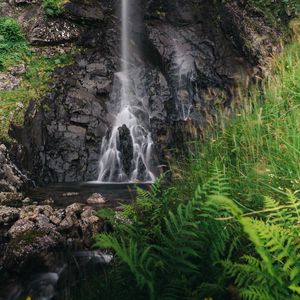 Preview wallpaper waterfall, splashes, water, stones, rock