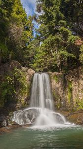 Preview wallpaper waterfall, spray, rocks, trees