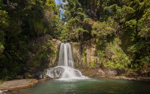 Preview wallpaper waterfall, spray, rocks, trees