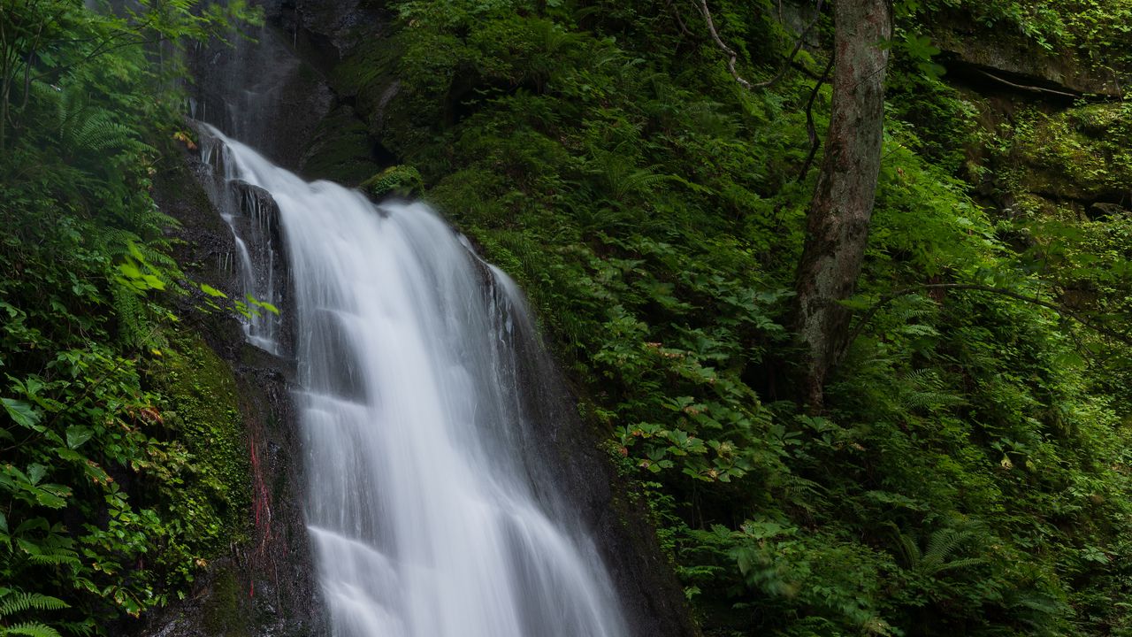 Wallpaper waterfall, spray, stream, rock