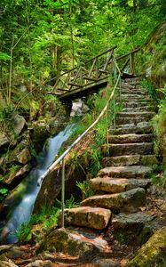 Preview wallpaper waterfall, steps, bridge, stairs, stones