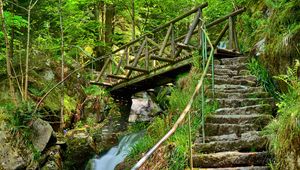 Preview wallpaper waterfall, steps, bridge, stairs, stones