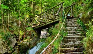 Preview wallpaper waterfall, steps, bridge, stairs, stones