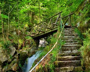 Preview wallpaper waterfall, steps, bridge, stairs, stones