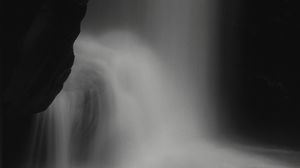 Preview wallpaper waterfall, stone, water, black and white, dark