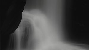 Preview wallpaper waterfall, stone, water, black and white, dark