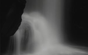 Preview wallpaper waterfall, stone, water, black and white, dark