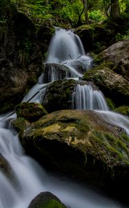 Preview wallpaper waterfall, stones, blocks, stream