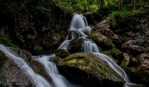 Preview wallpaper waterfall, stones, blocks, stream