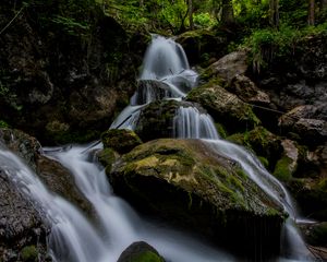 Preview wallpaper waterfall, stones, blocks, stream