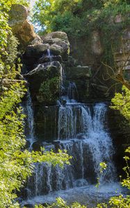 Preview wallpaper waterfall, stones, branches, nature