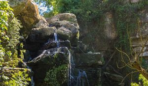 Preview wallpaper waterfall, stones, branches, nature