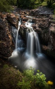 Preview wallpaper waterfall, stones, breakage, flow, grass