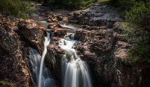 Preview wallpaper waterfall, stones, breakage, flow, grass