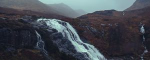 Preview wallpaper waterfall, stones, cliff, trees, autumn