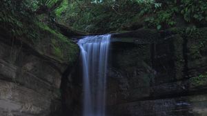 Preview wallpaper waterfall, stones, cliff, landscape