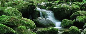 Preview wallpaper waterfall, stones, flow, moss