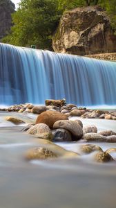 Preview wallpaper waterfall, stones, fog, nature