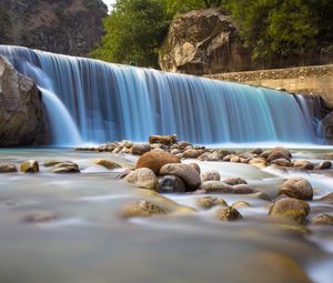 Preview wallpaper waterfall, stones, fog, nature