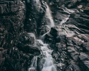 Preview wallpaper waterfall, stones, glare, bokeh, break