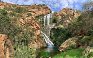 Preview wallpaper waterfall, stones, grass, landscape