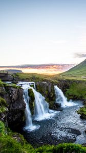 Preview wallpaper waterfall, stones, grass, moss