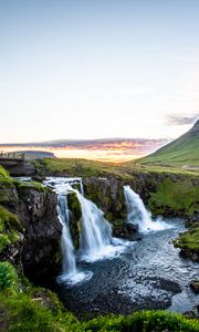 Preview wallpaper waterfall, stones, grass, moss