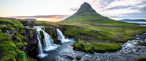 Preview wallpaper waterfall, stones, grass, moss