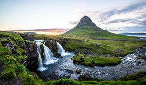 Preview wallpaper waterfall, stones, grass, moss