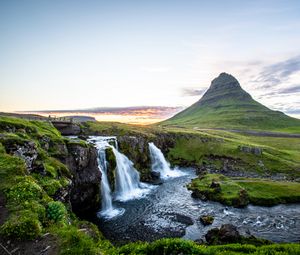 Preview wallpaper waterfall, stones, grass, moss