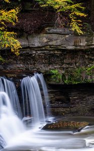 Preview wallpaper waterfall, stones, landscape, nature, long exposure