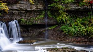 Preview wallpaper waterfall, stones, landscape, nature, long exposure