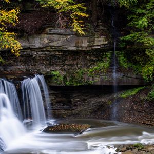 Preview wallpaper waterfall, stones, landscape, nature, long exposure